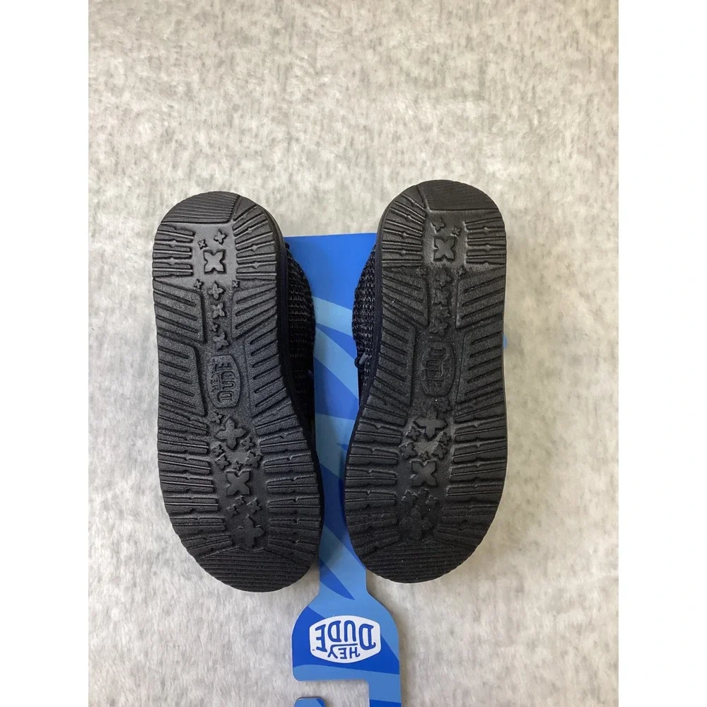 Hey Dude Wally Y Stretch Sox Kids Shoes Black Slip On Loafers C13 42072-060 NEW